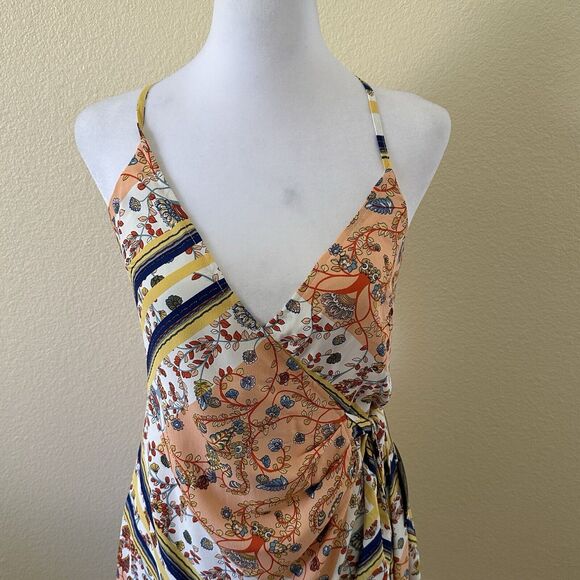 Lulus Sleeveless Wrap Mini Dress Multi Print Yellow/Peach Size XS NWT - Picture 3 of 12